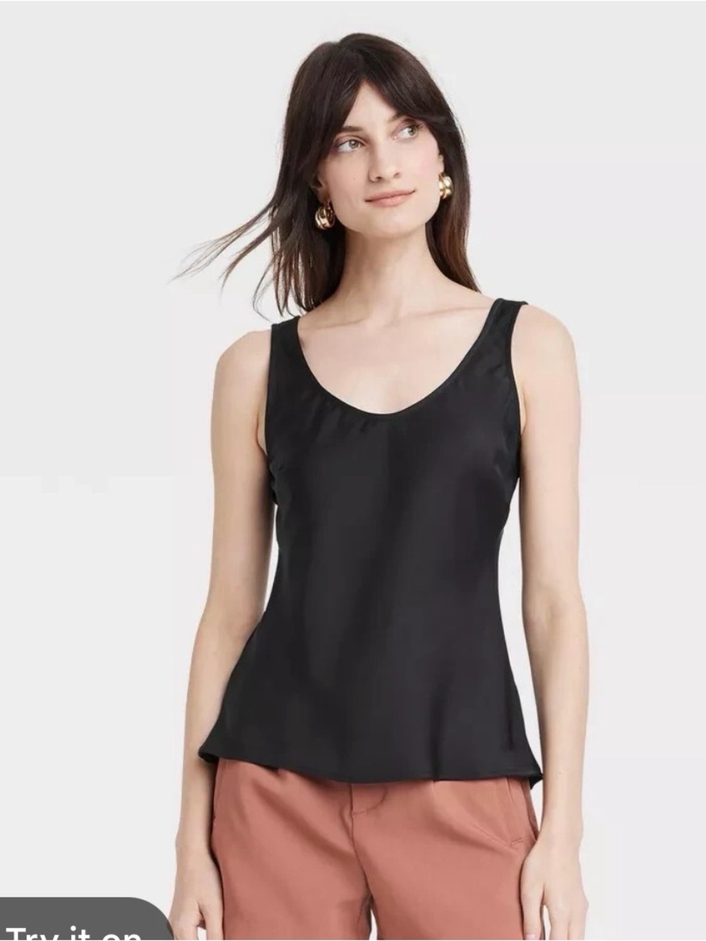 Black Womens Scoop Neck Tank Top - Satin Look